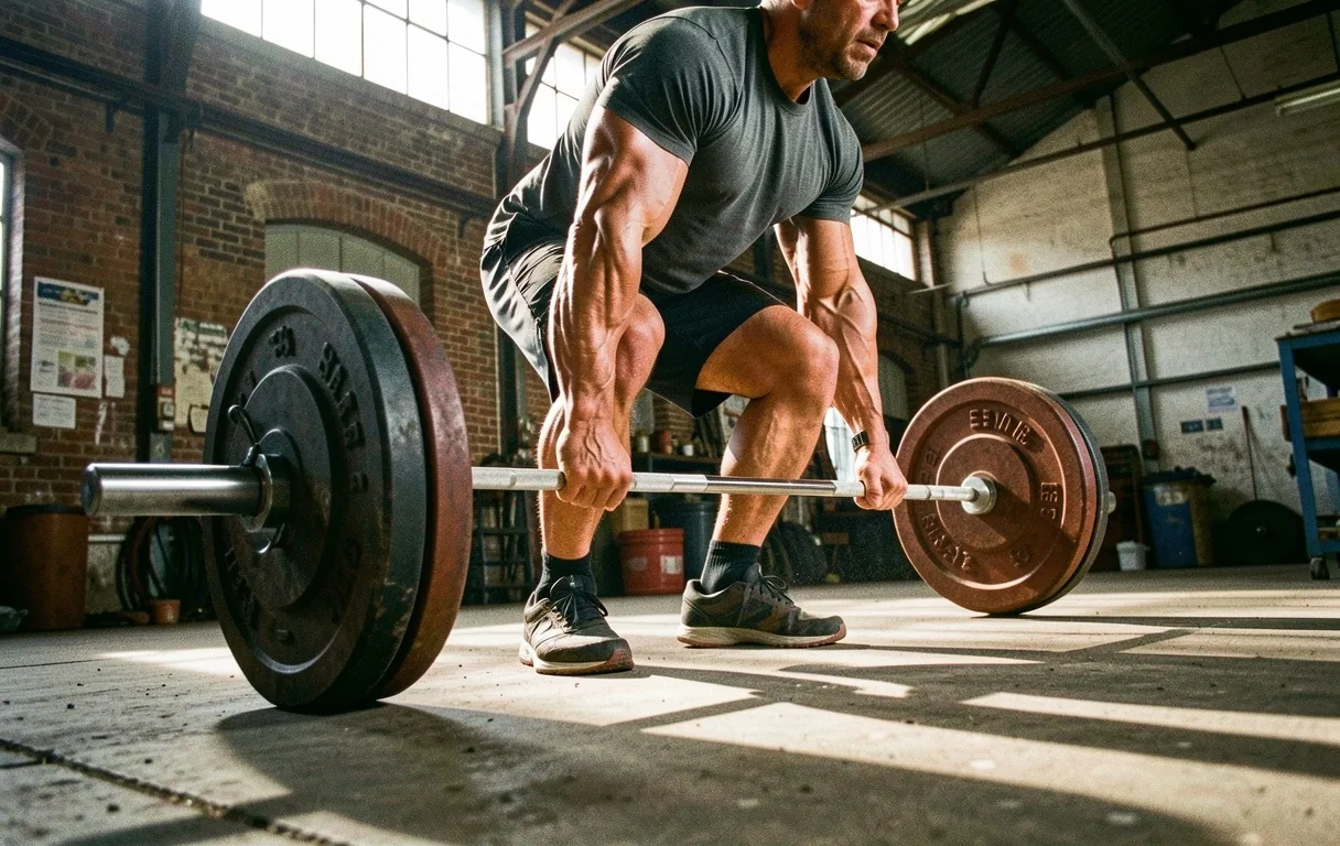 Professional weightlifting equipment in an industrial setting
